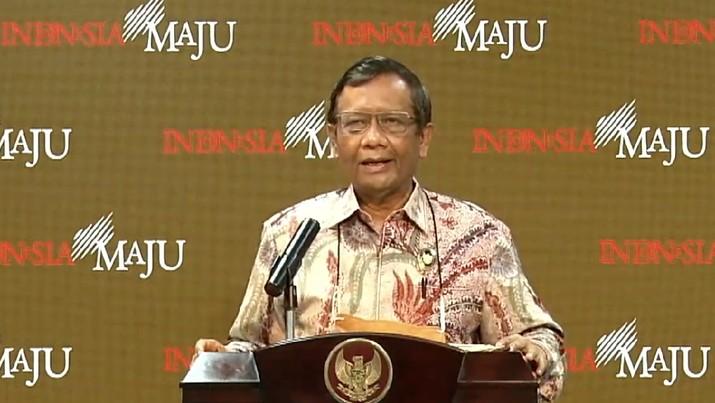 Keterangan Pers Menkopolhukam Mahfud MD di Kantor Presiden, Selasa (9/3/2021). (Tangkapan layar Setpres RI)