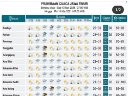 BMKG Sebut 21 Kota/Kab di Jatim Masih Dibayangi Hujan Siang dan Malam Hari