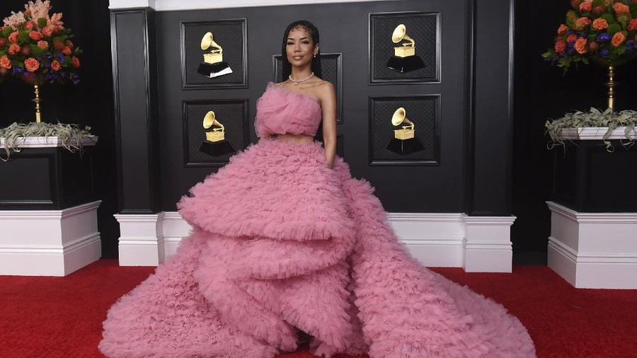 Jhene Aiko arrives at the 63rd annual Grammy Awards at the Los Angeles Convention Center on Sunday, March 14, 2021. (Photo by Jordan Strauss/Invision/AP)