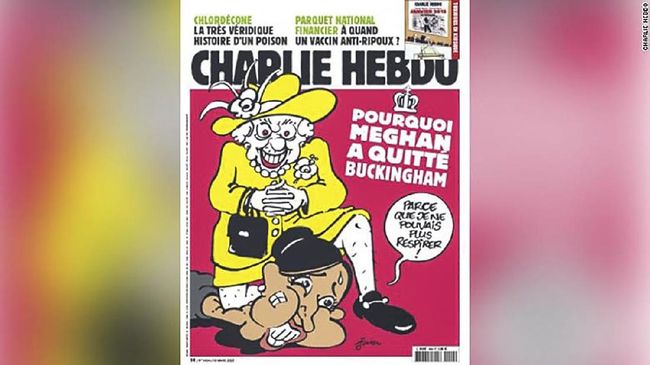 Kartun Charlie Hebdo berisi Ratu kunci leher Meghan Markle menuai kritikan karena dinilai meremehkan kasus George Floyd