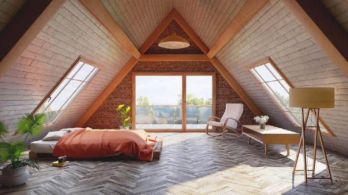 Loft attic bedroom concept