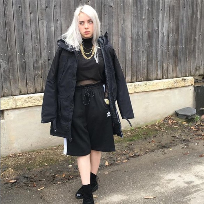 Saat mulai dikenal pada tahun 2017, Billie tampil dengan warna rambut platinum white yang berwarna nyaris putih bersih. Dipadukan dengan tone kulit Billie Eilish, cocok banget deh! (foto: instagram.com/@billieeilish)