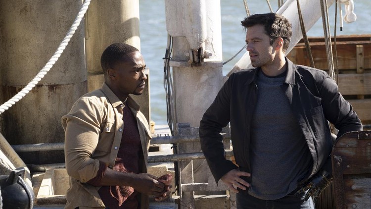 (L-R): Falcon/Sam Wilson (Anthony Mackie) and Winter Soldier/Bucky Barnes (Sebastian Stan) in Marvel Studios' THE FALCON AND THE WINTER SOLDIER exclusively on Disney+. Photo by Chuck Zlotnick. ©Marvel Studios 2021. All Rights Reserved.