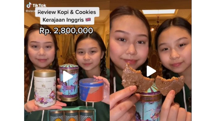 Kopi dan Cookies merk Fortnum & Mason (total Rp. 2.800.000), yang sudah menjadi favorit Kerajaan Inggris selama ratusan tahun / foto: tiktok.com/siscakohl