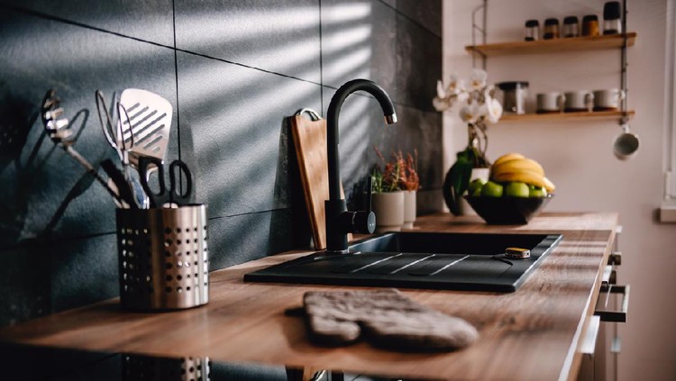 Ilustrasi Dapur Minimalis Modern kitchen with black sink and fronts