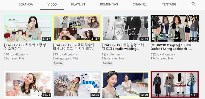 Selain instagram, Jung Ji Woo juga suka membagikan kegiatannya melalui akun Youtube / foto: youtube.com/mejiwoo