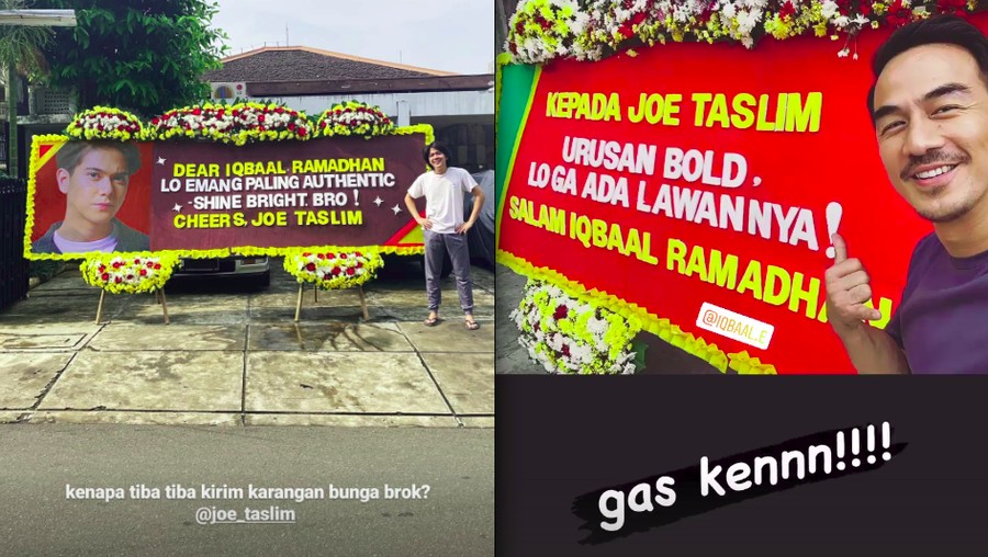 Iqbaal Ramadhan dan Joe Taslim saling kirim karangan bunga Iqbaal Ramadhan dan Joe Taslim saling kirim karangan bunga