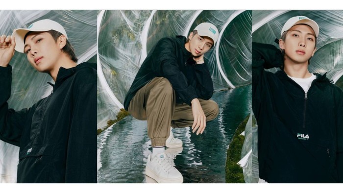 Meskipun konsepnya kasual dan natural, RM justru terlihat semakin berkharisma dengan setelan hitam! / foto: instagram.com/fila_korea