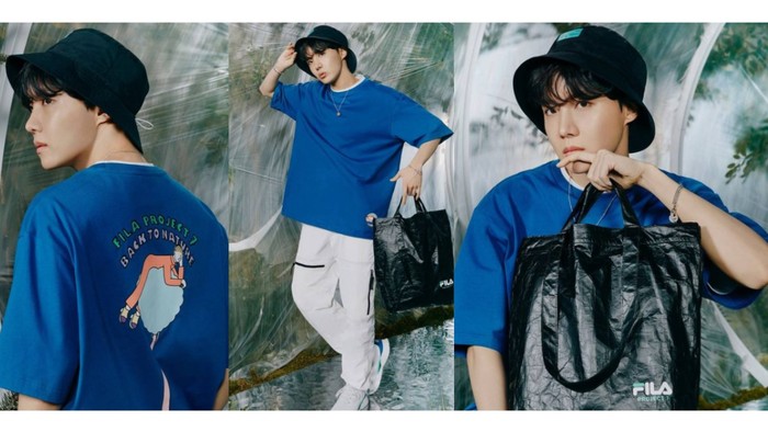 Mantan anak street dance dan jadi rapper dalam grup, J-Hope emang enggak bisa lepas style hip-hop. Jadi pengen lihat J-hope manggung dengan outfit ini, enggak sih? / foto: instagram.com/fila_korea