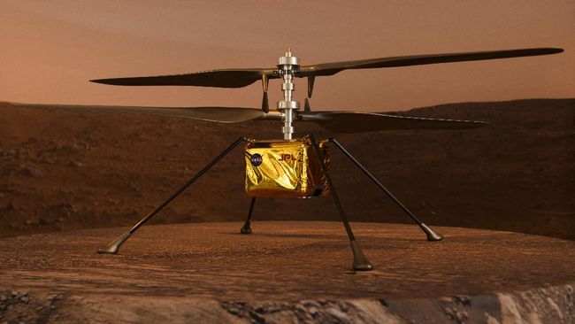 Helikopter Ingenuity NASA Siap Terbang Perdana di Mars Helikopter Ingenuity milik Badan Antariksa Amerika Serikat (NASA) yang sudah mendarat di Mars siap terbang untuk pertama kalinya di planet tersebut