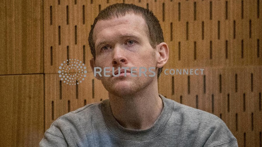 FILE PHOTO: Brenton Tarrant, the gunman who shot and killed worshippers in the Christchurch mosque attacks, is seen during his sentencing at the High Court in Christchurch, New Zealand, August 25, 2020.  John Kirk-Anderson/Pool via REUTERS/File Photo