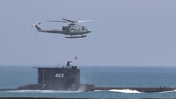 The Indonesian Navy submarine KRI Nanggala takes part in a drill off Cilegon, Indonesia, in this Tuesday, Oct. 3, 2017 photo. Indonesia's navy is searching for the KRI Nanggala submarine that went missing north of the resort island of Bali with a number of people on board, the military said Wednesday, April 21, 2021. (AP Photo)