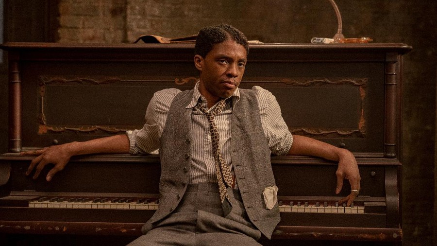 This image released by Netflix shows Chadwick Boseman in "Ma Rainey's Black Bottom." (David Lee/Netflix via AP)