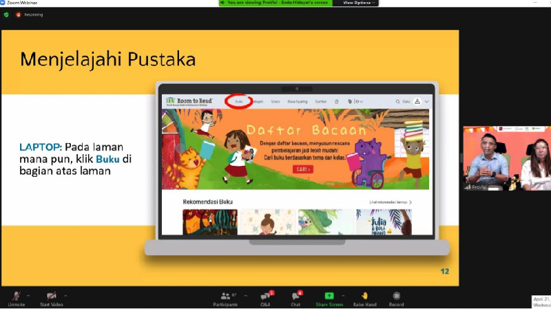 Webinar tersebut bertujuan untuk membangun kapasitas guru agar bisa menyelenggarakan kegiatan membaca jarak jauh yang menyenangkan bersama siswa.