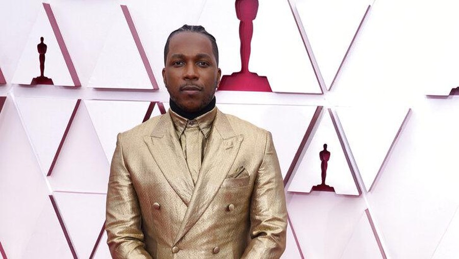 Leslie Odom Jr. arrives at the Oscars on Sunday, April 25, 2021, at Union Station in Los Angeles. (AP Photo/Chris Pizzello, Pool)