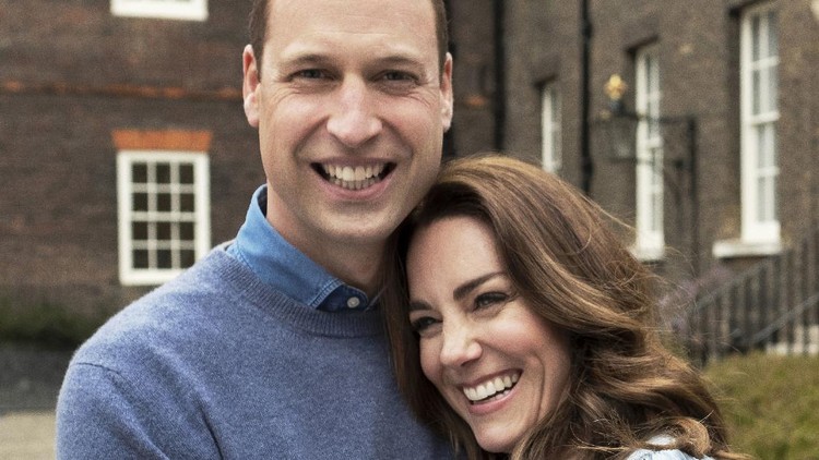 In this photo provided by Camera Press and released Wednesday, April 28, 2021, is Britain's Prince William and Kate, Duchess of Cambridge, at Kensington Palace photographed this week in London, England. The Duke and Duchess of Cambridge celebrate their tenth wedding anniversary on Thursday, April 29. (Chris Floyd/Camera Press/PA via AP)