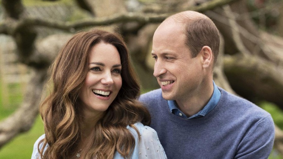 In this photo provided by Camera Press and released Wednesday, April 28, 2021, is Britain's Prince William and Kate, Duchess of Cambridge, at Kensington Palace photographed this week in London, England. The Duke and Duchess of Cambridge celebrate their tenth wedding anniversary on Thursday, April 29. (Chris Floyd/Camera Press/PA via AP)