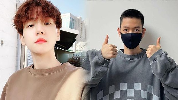 Tampil Plontos, Baekhyun EXO Didampingi Sehun Berangkat Wamil