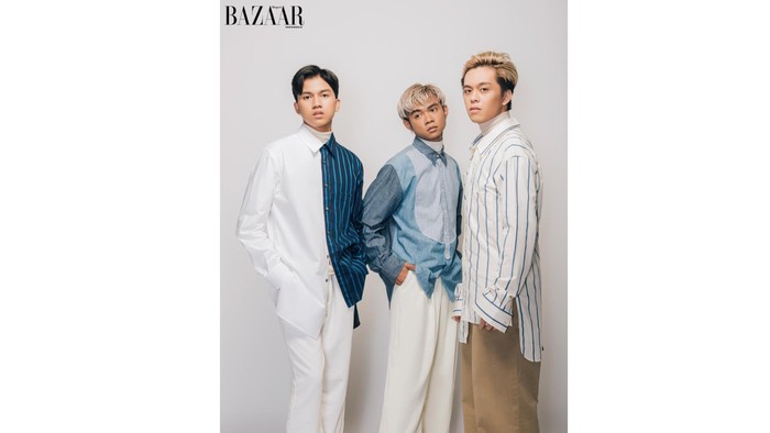 (kiri ke kanan: Fajri, Gilang, Fenly) Di pemotretan ini, masing-masing member UN1TY juga menulis surat untuk orang-orang tersayang mereka / foto: harpersbazaar.co.id