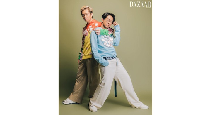 (kiri ke kanan: Fenly, Zweitson) Ke delapan anggota UN1TY menunjukkan pesona mereka dengan outfit dari berbagai brand terkenal / foto: harpersbazaar.co.id