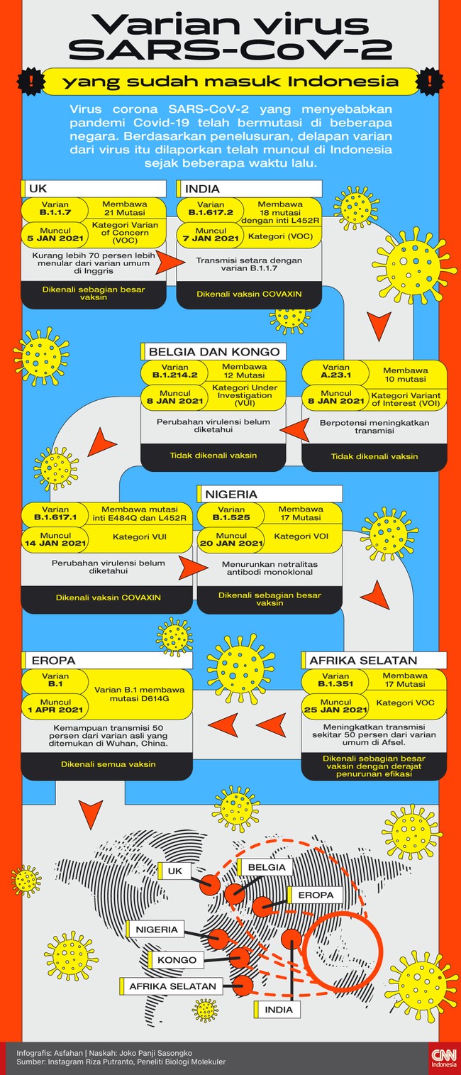Infografis 8 Varian Mutasi Virus Corona Yang Masuk Indonesia