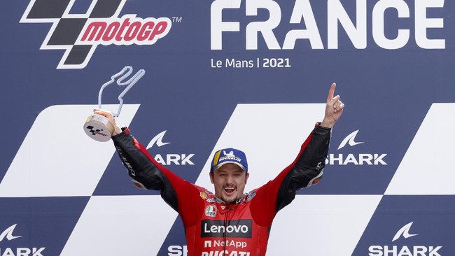 Jack Miller menang MotoGP Prancis 2021 di Sirkuit Le Mans, Minggu (16/5). Berikut sejumlah fakta menarik usai Miller menang MotoGP Prancis.