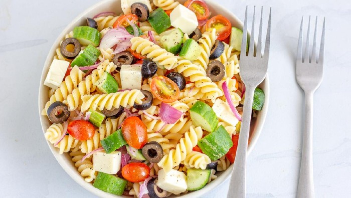 Pasta Salad on White Background, Healthy Food Photography