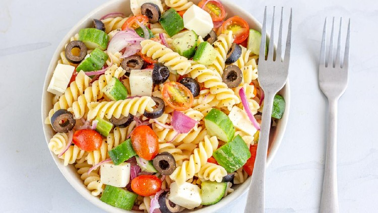 Pasta Salad on White Background, Healthy Food Photography