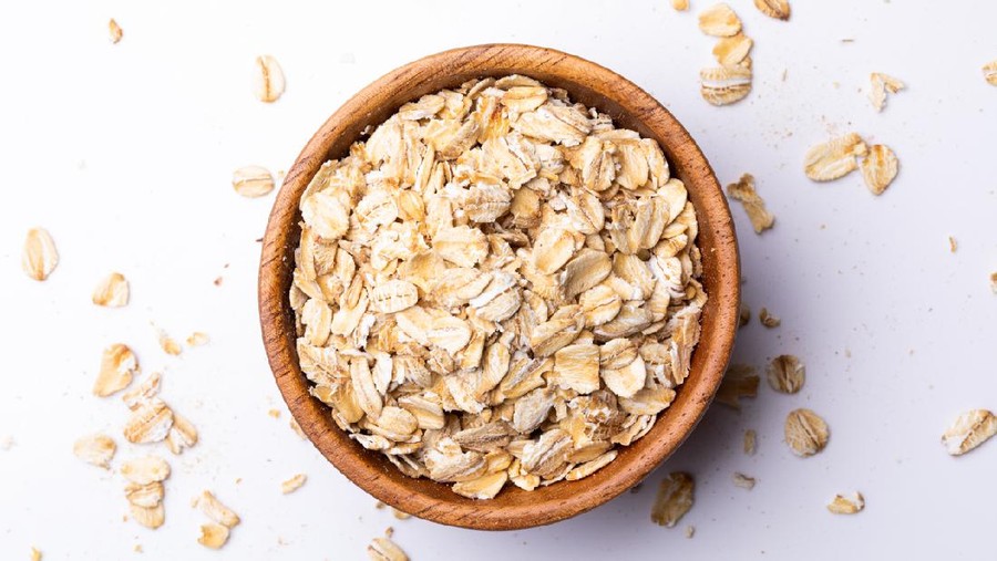 Oat Oatmeal in a wooden bowl