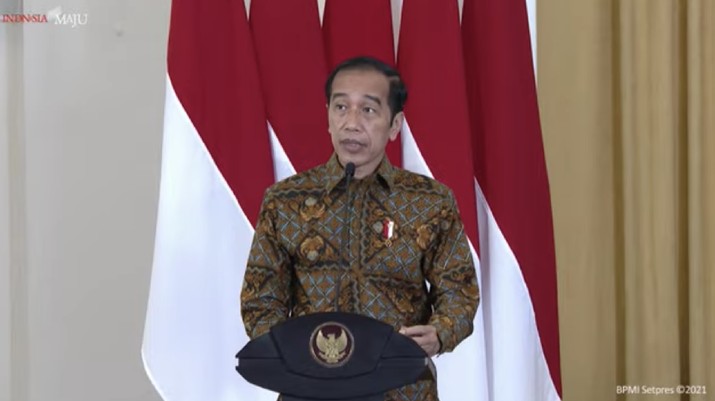 Jokowi dalam acara peresmian pembukaan rapat koordinasi nasional pengawasan Intern Pemerintah Tahun 2021. (Tangkapan layar Youtube Setpres RI) Jokowi dalam acara peresmian pembukaan rapat koordinasi nasional pengawasan Intern Pemerintah Tahun 2021. (Tangkapan layar Youtube Setpres RI)