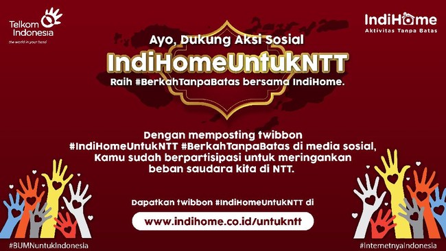 PT Telkom Indonesia menginisiasi aksi peduli 'IndiHome untuk NTT' untuk meringankan beban masyarakat NTT usai diguncang bencana beberapa waktu lalu.
