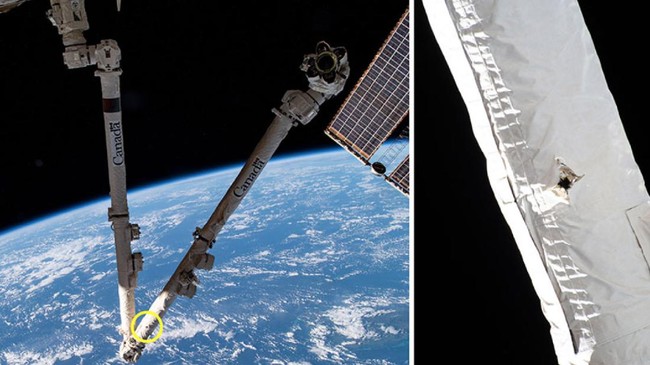 Salah satu lengan robotik Stasiun Luar Angkasa Internasional (ISS) robek akibat tertabrak sampah antariksa.