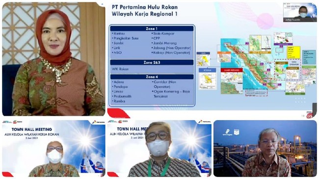 Jelang alih kelola Blok Rokan dari CPI ke Pertamina Hulu Rokan,Pertamina menyambut pekerja PT Chevron Pacific Indonesia melalui diskusi daring pada Kamis (3/6). 