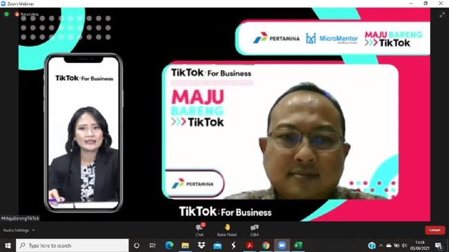 Pertamina mendukung penguatan literasi digital UMKM dengan terlibat sebagai narasumber pada sesi Strategi Digital Marketing dalam program #MajuBarengTikTok.