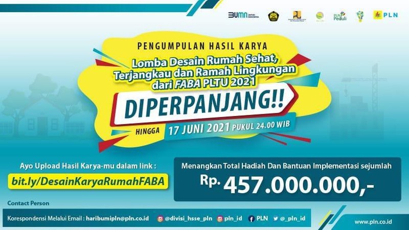 Pendaftaran Lomba Desain Rumah Sehat, Terjangkau, dan Ramah Lingkungan material Fly Ash dan Bottom Ash (FABA) PLTU batu bara
