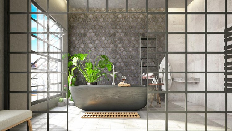 Modern Contemporary Spa Bathroom . 3d Render