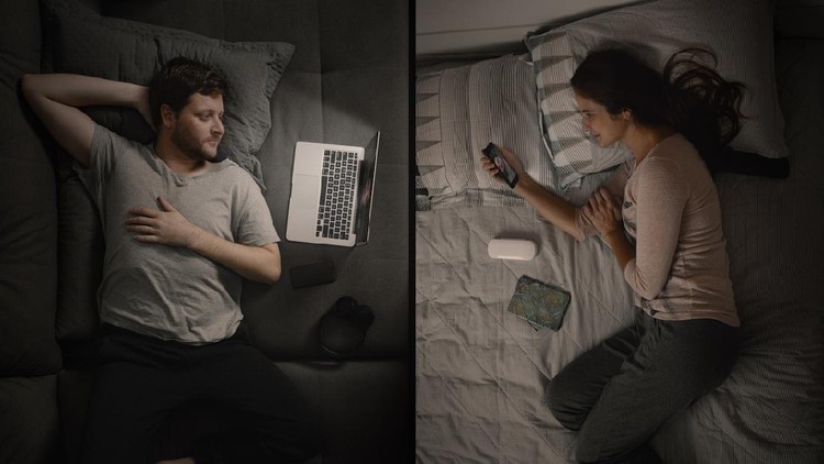 Couple talking by video conference.