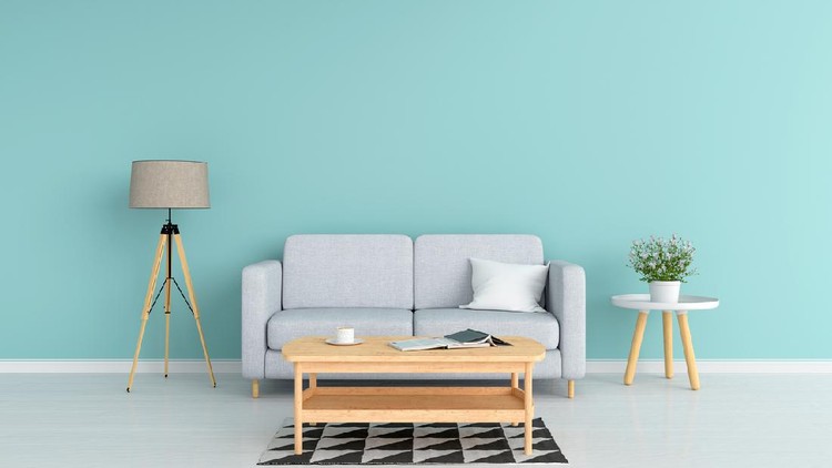 grey sofa and lamp in living room, 3D rendering