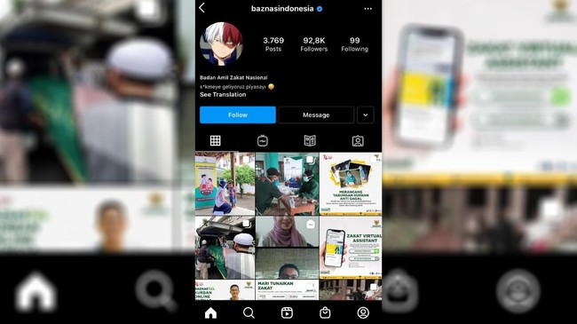 Akun resmi Instagram Badan Amil Zakat Nasional (Baznas) Republik Indonesia diretas sekitar pukul 17.30 WIB pada Rabu (30/6).