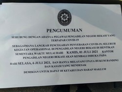 Ada Pegawai Positif COVID, PN Bekasi Ditutup hingga 6 Juli
