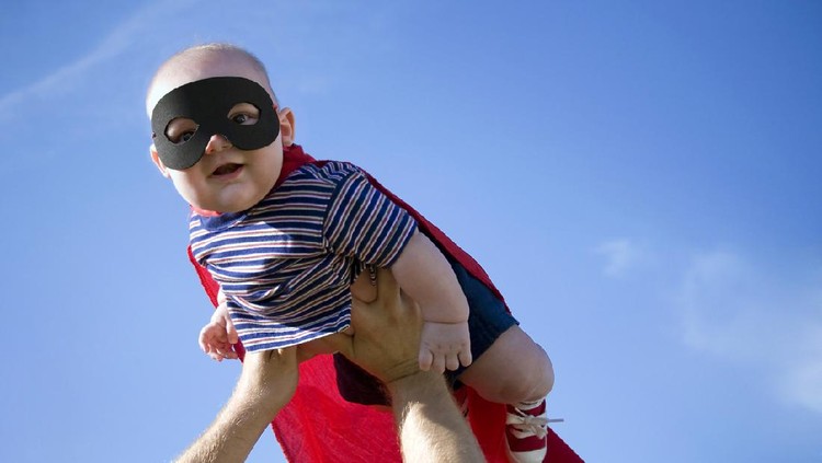 Little super baby flying high and fighting crime.