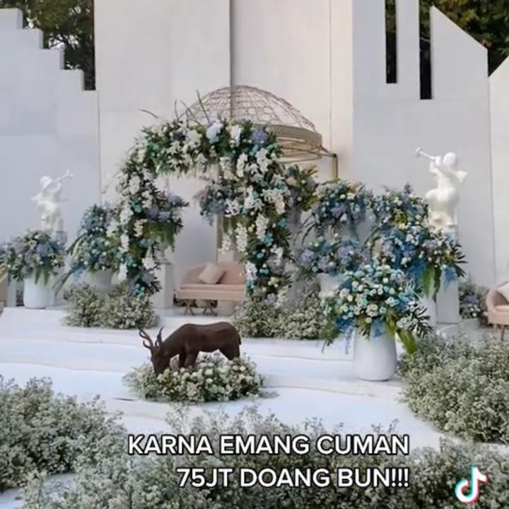 <p>Sebuah akun TikTok viral karena memposting dekorasi pernikahan seharga Rp75 juta, Bunda. Video ini menarik perhatian netizen lantaran harga dekorasi terbilang murah, Bunda. (Foto: TikTok @megarani_bm)</p>
