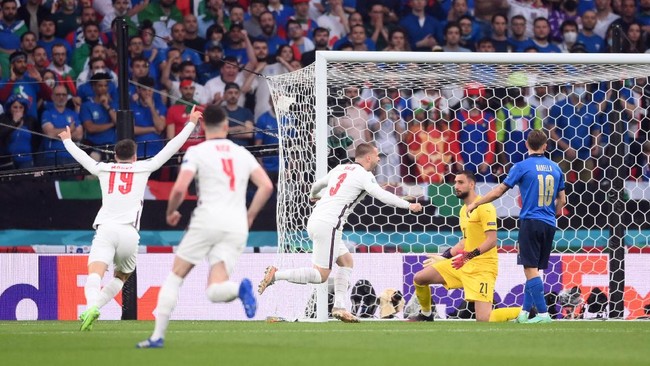 Inggris berhasil unggul 1-0 atas Italia di babak pertama pada final Euro 2020 (Euro 2021) di Stadion Wembley, London, Senin (12/7) dini hari WIB.