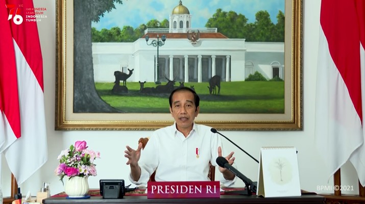 Presiden Jokowi Saat Pengarahan Presiden Republik Indonesia Kepada Kepala Daerah Se Indonesia Tahun 2021, 19 Juli 2021. (Tangkapan Layar Youtube Sekretariat Presiden)