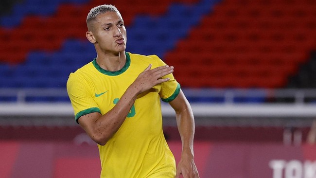 Brasil untuk sementara berhasil unggul 3-0 atas Jerman pada babak pertama laga perdana Grup D Olimpiade Tokyo 2020 di Stadion Yokohama.
