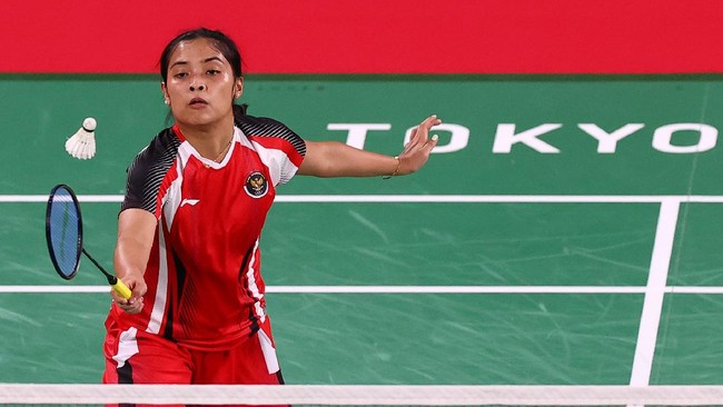 Gregoria Mariska Tunjung meraih kemenangan mudah atas Thet Htar Thuzar dengan 21-11, 21-8 dalam ajang badminton Olimpiade Tokyo 2020.