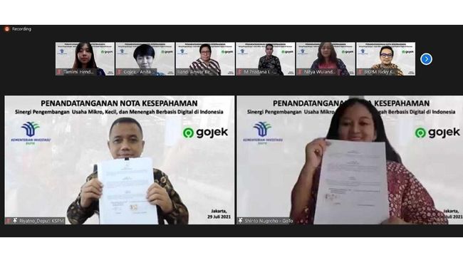 Gojek dan Kementerian Investasi Kolaborasi Berdayakan UMKM Kementerian Investasi/BKPM secara daring menandatangani Nota Kesepahaman dengan Gojek dalam pengembangan UMKM berbasis digital di Indonesia.