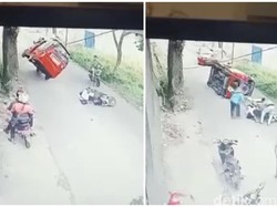 Viral! Angkot Terguling Karena Hindari Pemotor yang Jatuh di Sukabumi