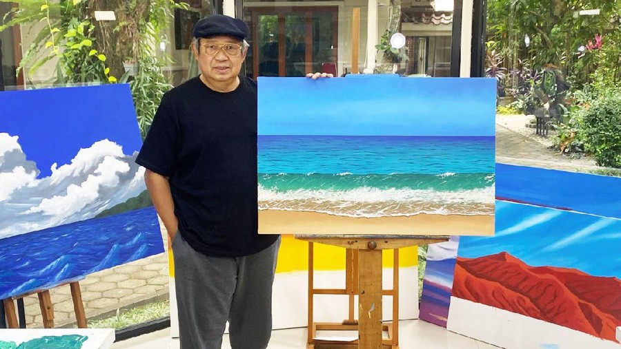 Lukisan SBY berjudul 'Debur Ombak Di Pantai Pacitan'
