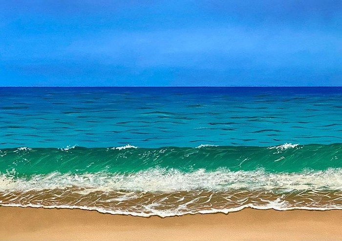 Lukisan Susilo Bambang Yudhoyono ini berjudul “Debur Ombak di Pantai Pacitan”. Tampaknya, Pak SBY terinspirasi dari pengalaman masa kecilnya yang lahir di Pacitan. Lukisan ini memiliki gradasi warna yang sangat indah ya? (Foto: instagram.com/jansensitindaon)